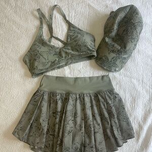 Aerie Offline 3-Piece Activewear Set: Sports Bra, Pleated Skort, & Baseball Hat